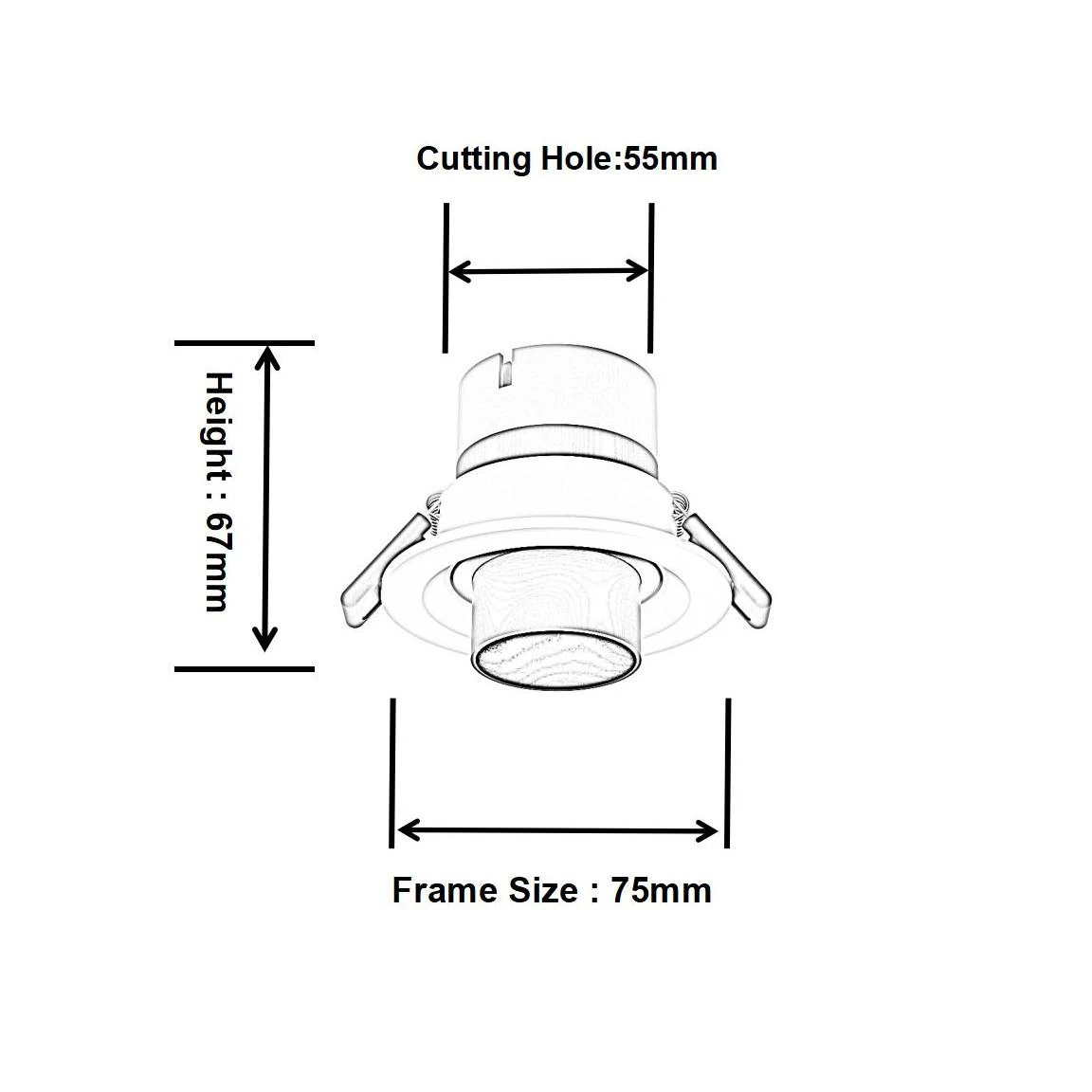 Size of DL4059 Zoomable Recessed Spotlight