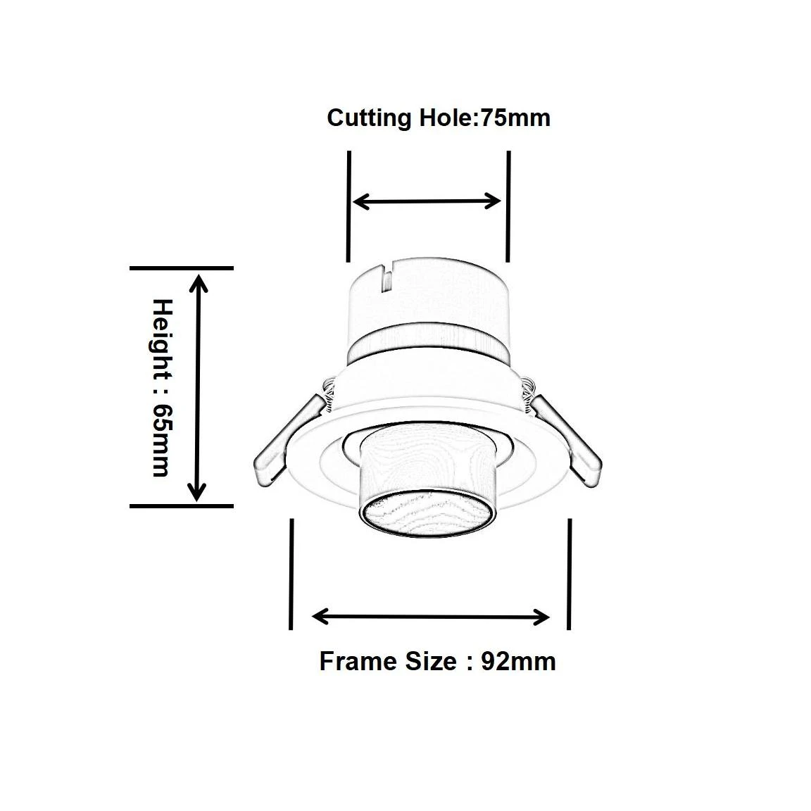 Size of DL4059 Zoomable Recessed Spotlight