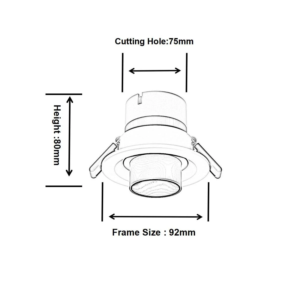 Size of DL4059 Zoomable Recessed Spotlight