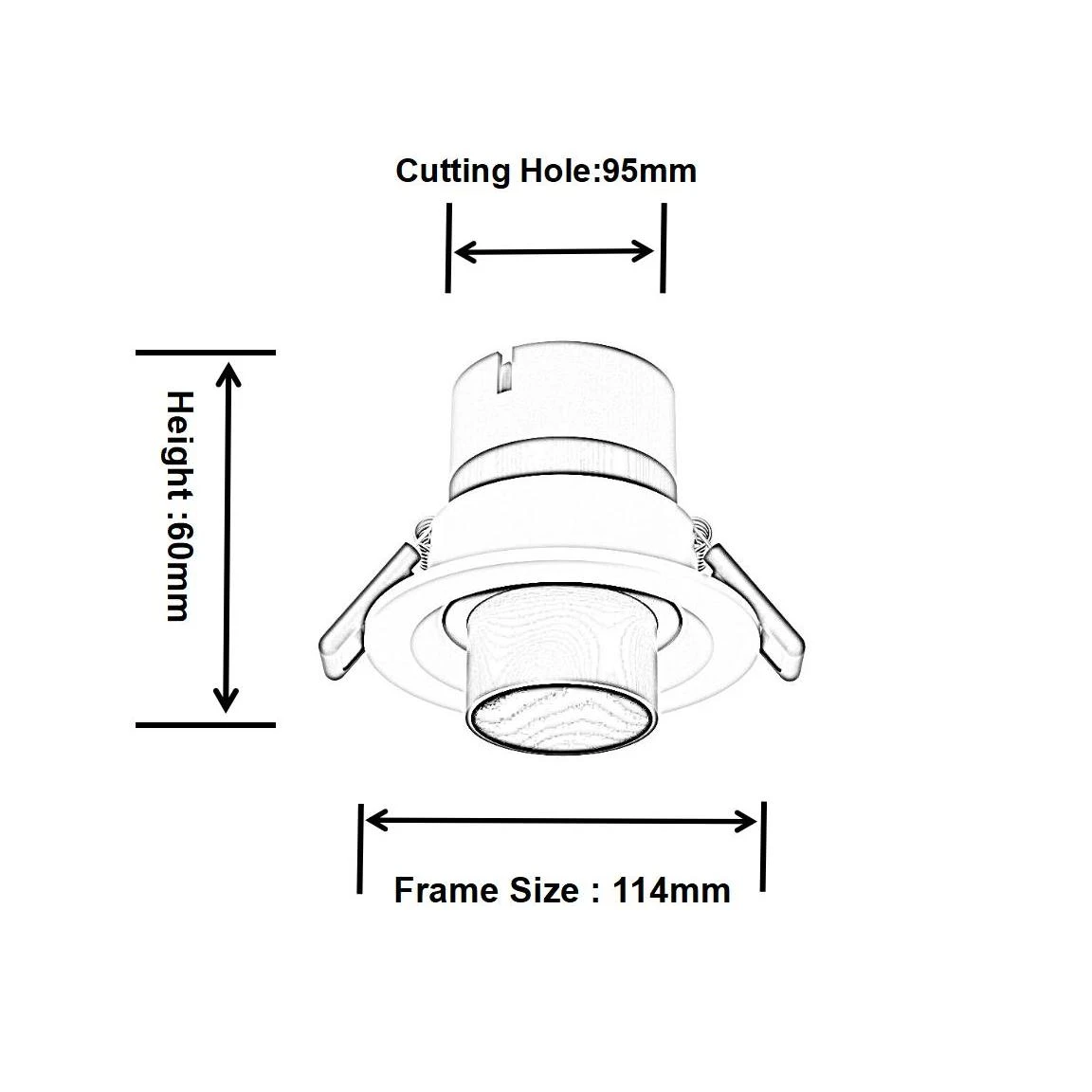 Size of DL4059 Zoomable Recessed Spotlight