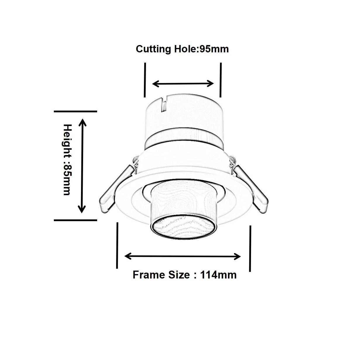 Size of DL4059 Zoomable Recessed Spotlight