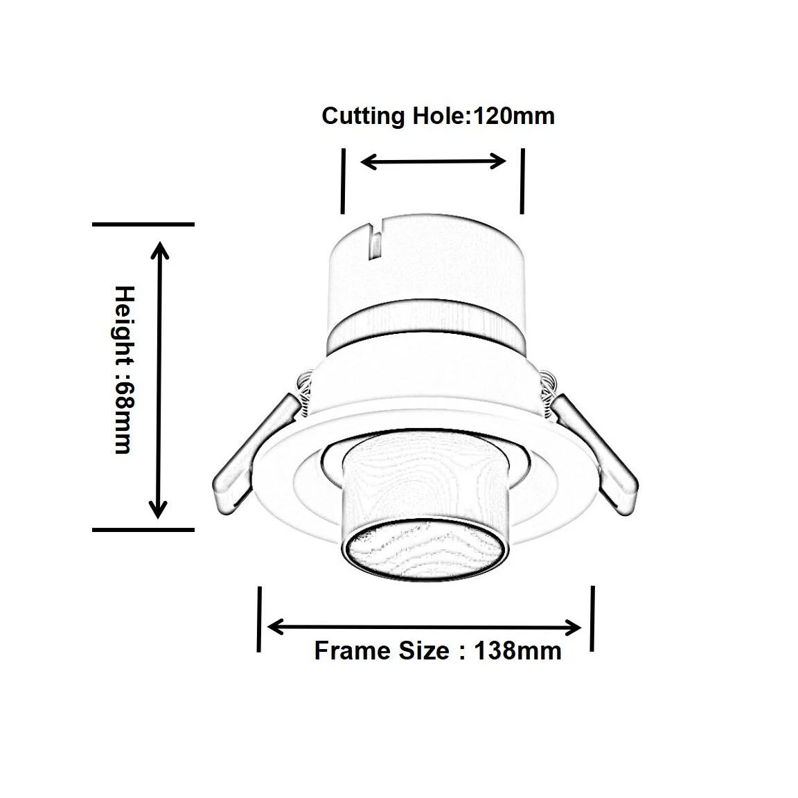 Size of DL4059 Zoomable Recessed Spotlight
