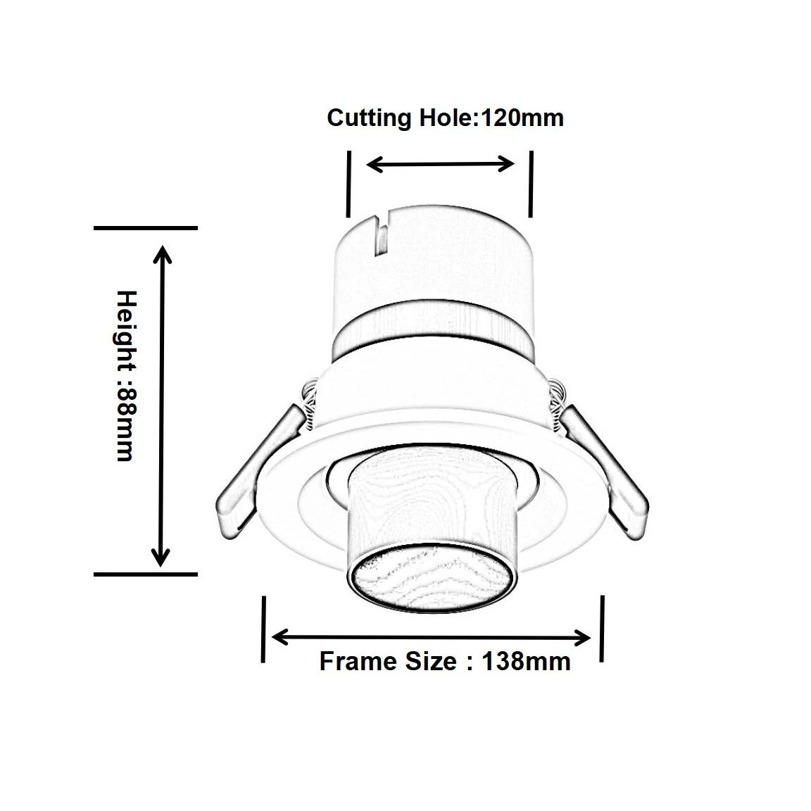 Size of DL4059 Zoomable Recessed Spotlight