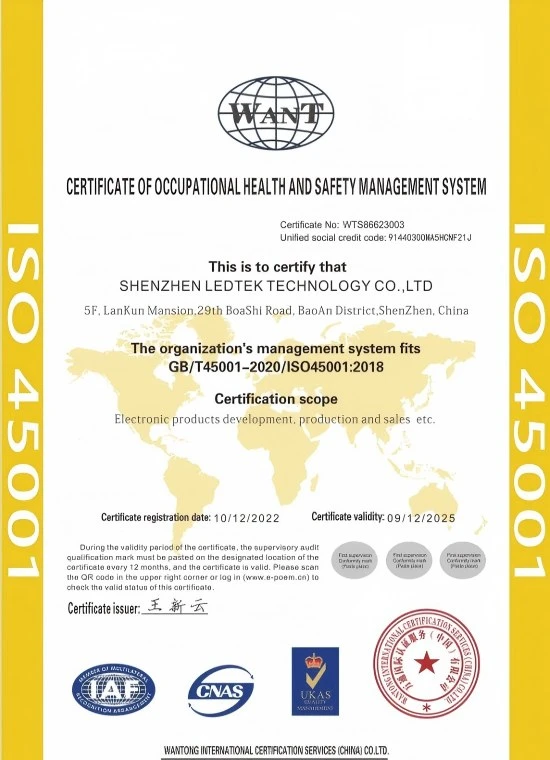 LEDTEK ISO45001 Certifications